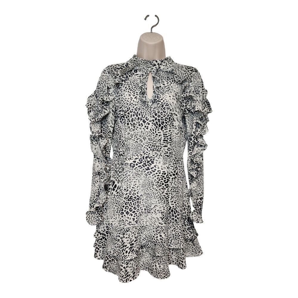 Glamorous Curve Leopard Print Frill Accents High Neck Mini Dress Size XSmall